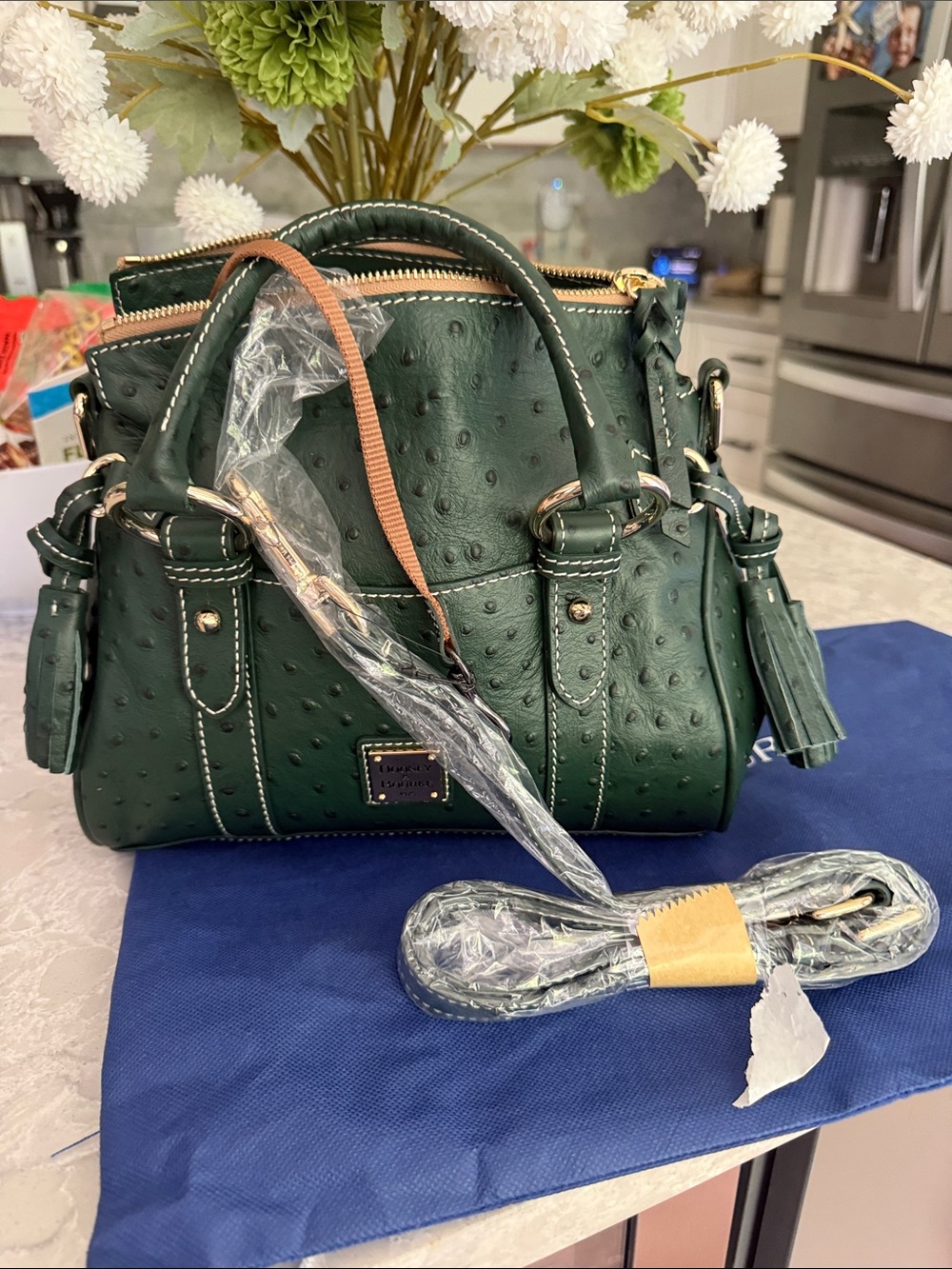 Dooney & Bourke forest Ostrich-Embossed Satchel - Picture 10 of 11